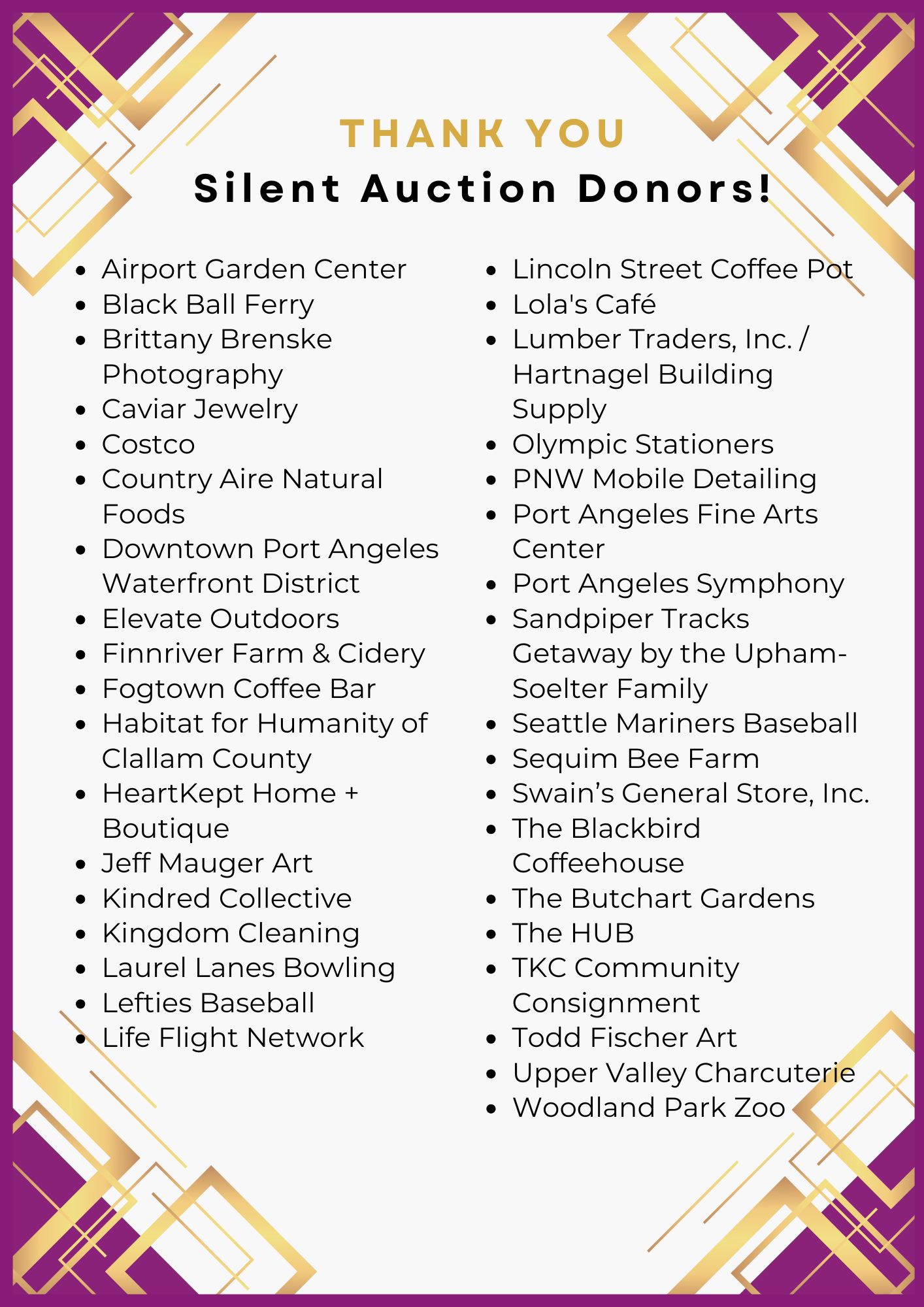 Thank You Silent Auction Donors